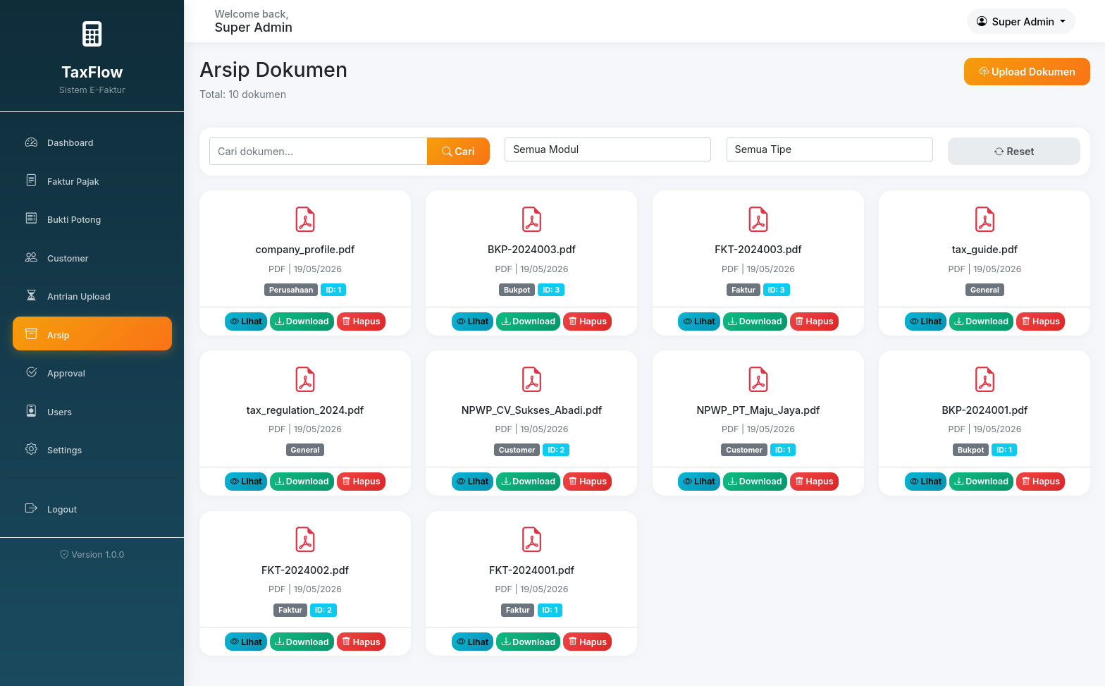 Aplikasi TaxFlow (Sistem E-Faktur & Bukti Potong Pajak)
